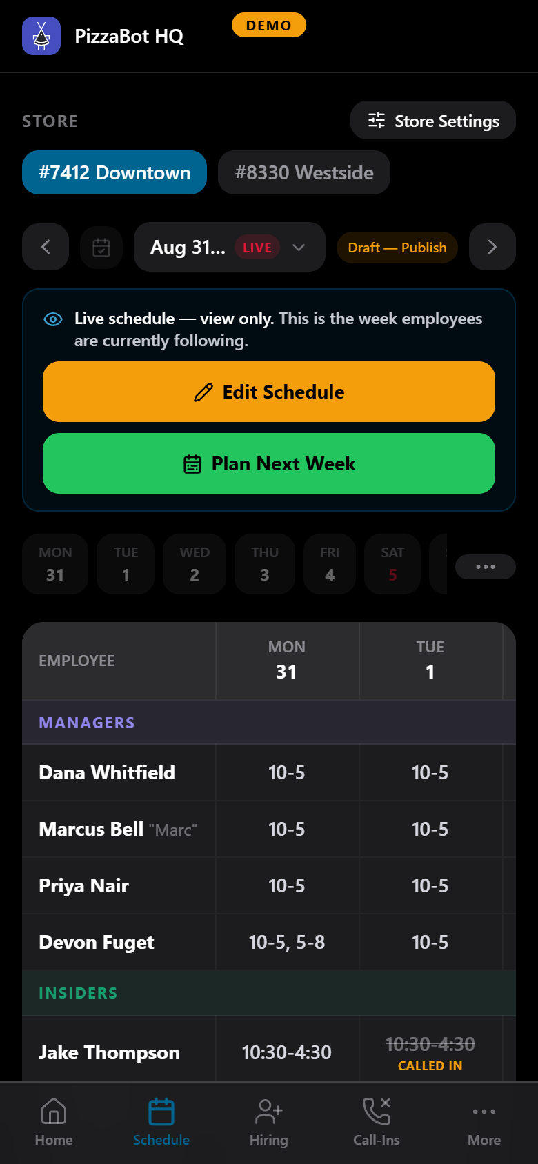 The scheduler on a phone