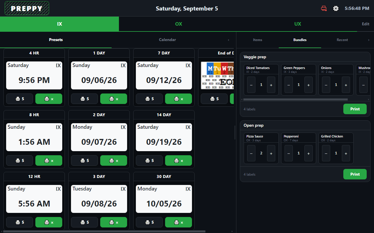 Bundles: a whole prep run of labels with one tap